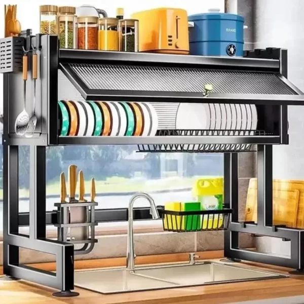 Escurridor De Loza Platero Armable Para Lavaplatos Con Tapa Negro